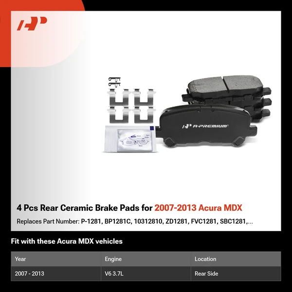 4 Pcs Rear Ceramic Brake Pads for 2007-2013 Acura MDX