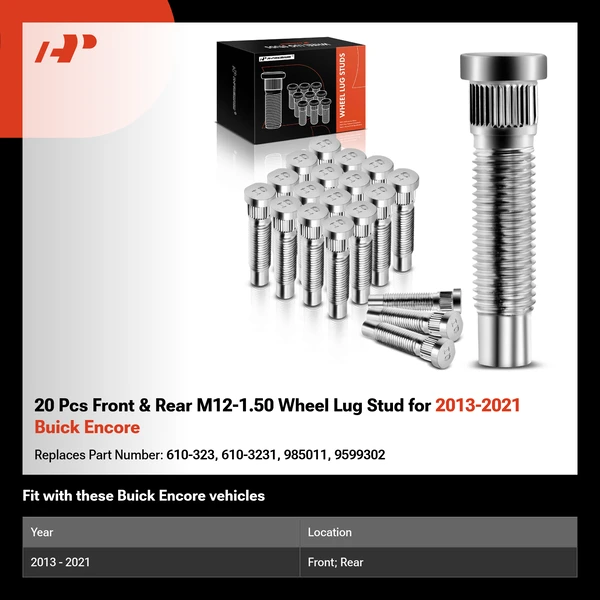 20 Pcs Front & Rear M12-1.50 Wheel Lug Stud for 2013-2021 Buick Encore