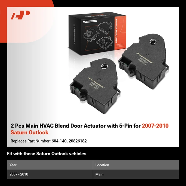 2 Pcs Main HVAC Blend Door Actuator with 5-Pin for 2007-2010 Saturn Outlook