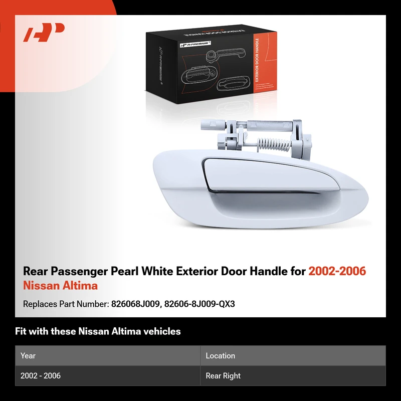 Rear Passenger Pearl White Exterior Door Handle for 2002-2006 Nissan Altima