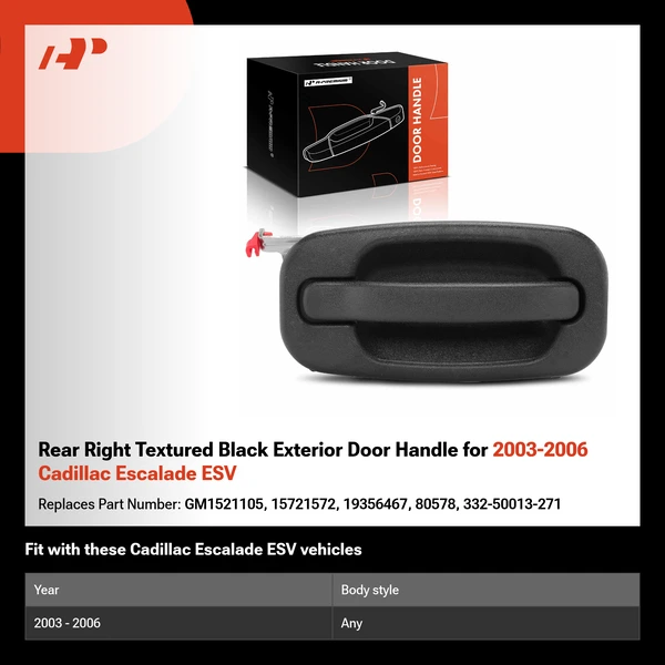 Rear Right Textured Black Exterior Door Handle for 2003-2006 Cadillac Escalade ESV