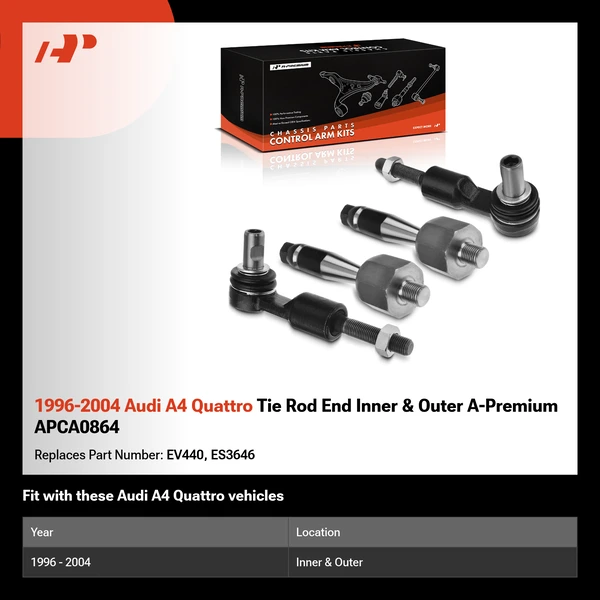 1996-2004 Audi A4 Quattro Tie Rod End Inner & Outer A-Premium APCA0864