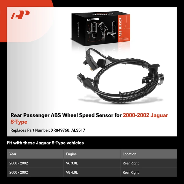 Rear Passenger ABS Wheel Speed Sensor for 2000-2002 Jaguar S-Type