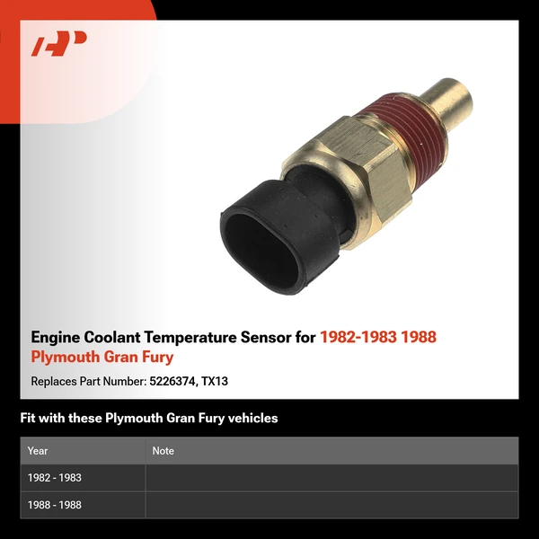 Engine Coolant Temperature Sensor for 1982-1983 1988 Plymouth Gran Fury