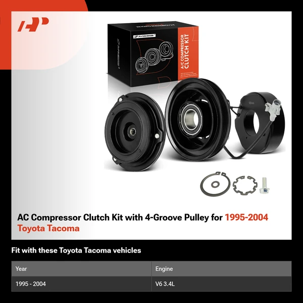 AC Compressor Clutch Kit with 4-Groove Pulley for 1995-2004 Toyota Tacoma