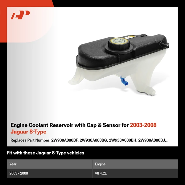 Engine Coolant Reservoir with Cap & Sensor for 2003-2008 Jaguar S-Type