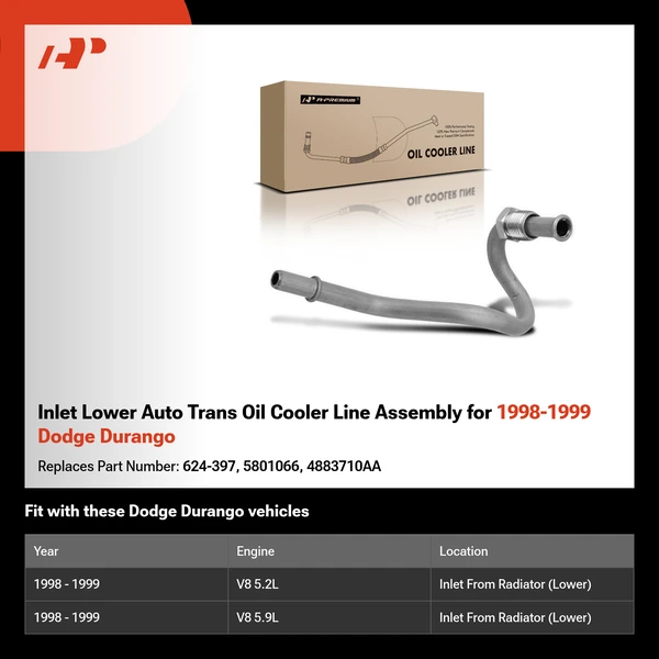 Inlet Lower Auto Trans Oil Cooler Line Assembly for 1998-1999 Dodge Durango