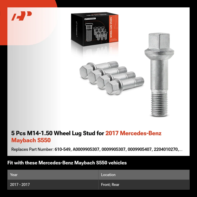 5 Pcs M14-1.50 Wheel Lug Stud for 2017 Mercedes-Benz Maybach S550