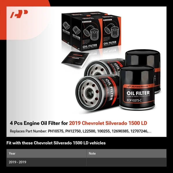 4 Pcs Engine Oil Filter for 2019 Chevrolet Silverado 1500 LD