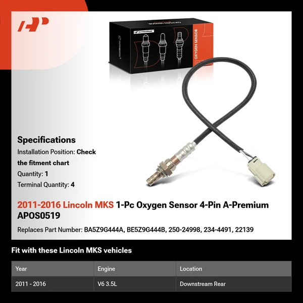 2011-2016 Lincoln MKS 1-Pc Oxygen Sensor 4-Pin A-Premium APOS0519