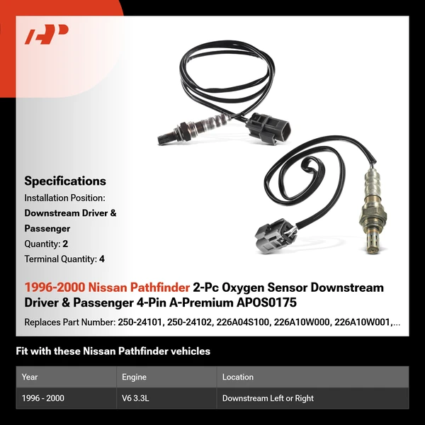 1996-2000 Nissan Pathfinder 2-Pc Oxygen Sensor Downstream Driver & Passenger 4-Pin A-Premium APOS0175