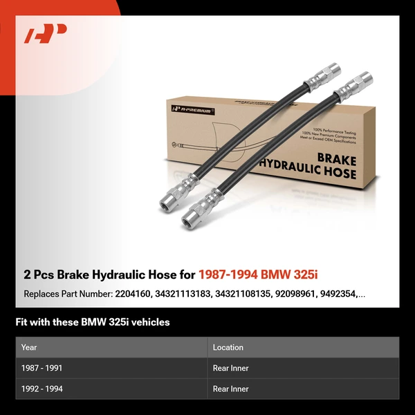 2 Pcs Brake Hydraulic Hose for 1987-1994 BMW 325i