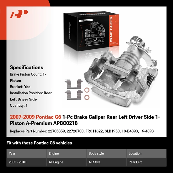 2007-2009 Pontiac G6 1-Pc Brake Caliper Rear Left Driver Side 1-Piston A-Premium APBC0218