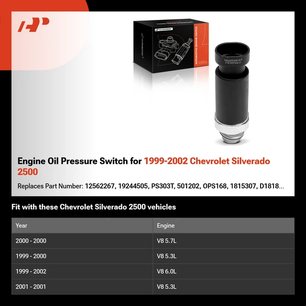 Engine Oil Pressure Switch for 1999-2002 Chevrolet Silverado 2500