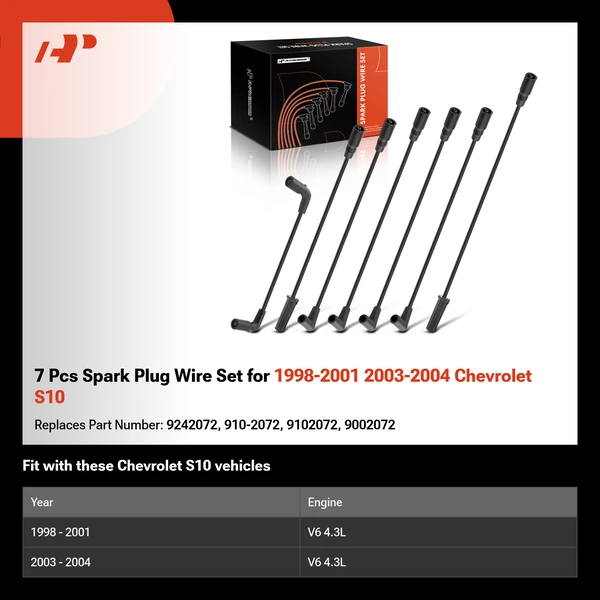 7 Pcs Spark Plug Wire Set for 1998-2001 2003-2004 Chevrolet S10