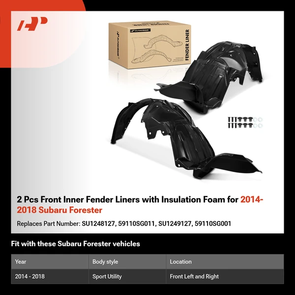 2 Pcs Front Inner Fender Liners with Insulation Foam for 2014-2018 Subaru Forester