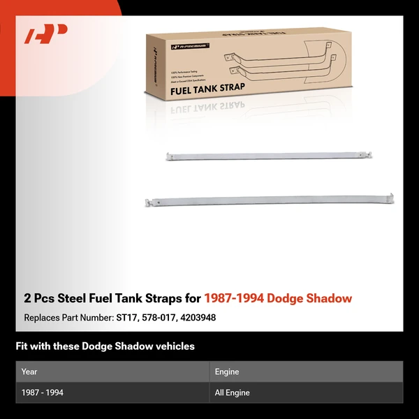 2 Pcs Steel Fuel Tank Straps for 1987-1994 Dodge Shadow