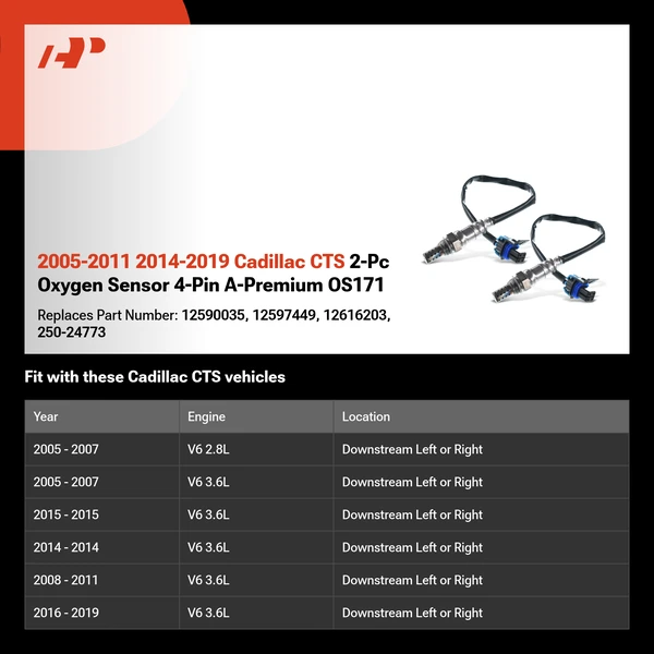 2005-2011 2014-2019 Cadillac CTS 2-Pc Oxygen Sensor 4-Pin A-Premium OS171