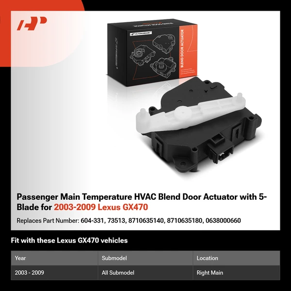 Passenger Main Temperature HVAC Blend Door Actuator with 5-Blade for 2003-2009 Lexus GX470