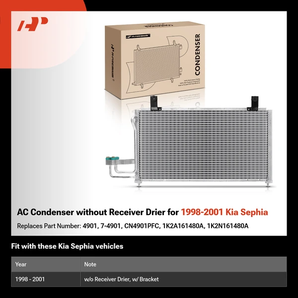 AC Condenser without Receiver Drier for 1998-2001 Kia Sephia