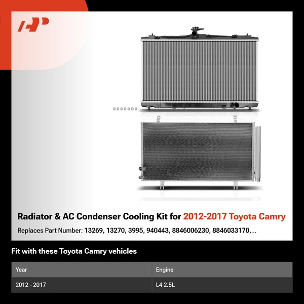 Radiator & AC Condenser Cooling Kit for 2012-2017 Toyota Camry