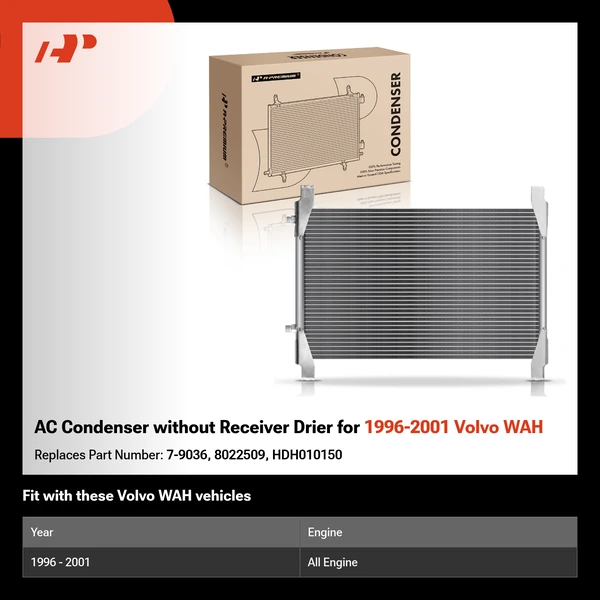 AC Condenser without Receiver Drier for 1996-2001 Volvo WAH