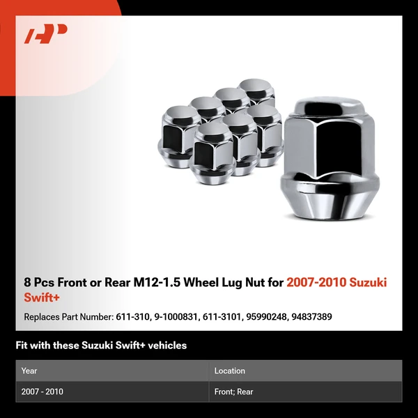 8 Pcs Front or Rear M12-1.5 Wheel Lug Nut for 2007-2010 Suzuki Swift+