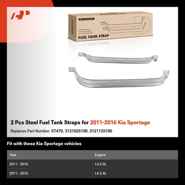 2 Pcs Steel Fuel Tank Straps for 2011-2016 Kia Sportage