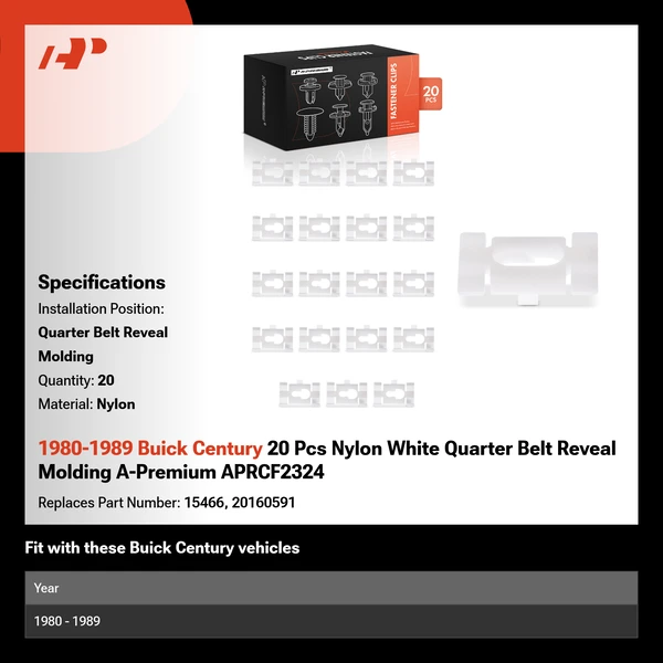 1980-1989 Buick Century 20 Pcs Nylon White Quarter Belt Reveal Molding A-Premium APRCF2324