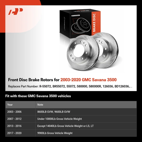 Front Disc Brake Rotors for 2003-2020 GMC Savana 3500