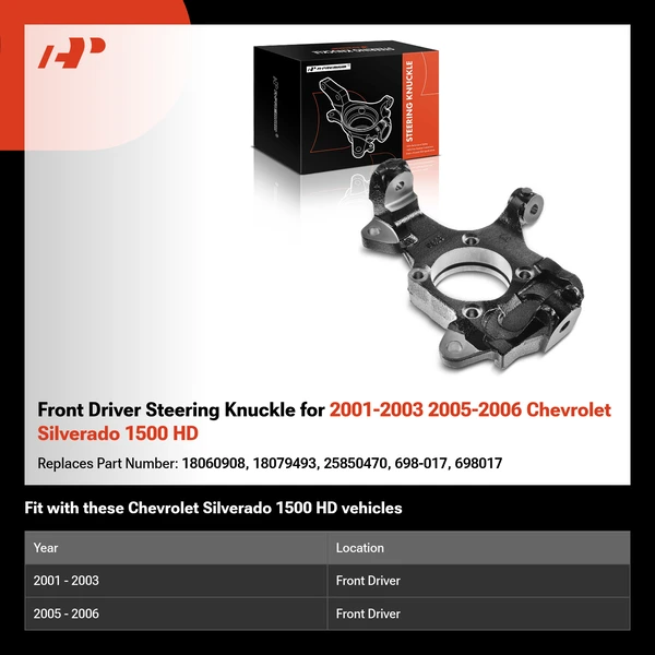 Front Driver Steering Knuckle for 2001-2003 2005-2006 Chevrolet Silverado 1500 HD