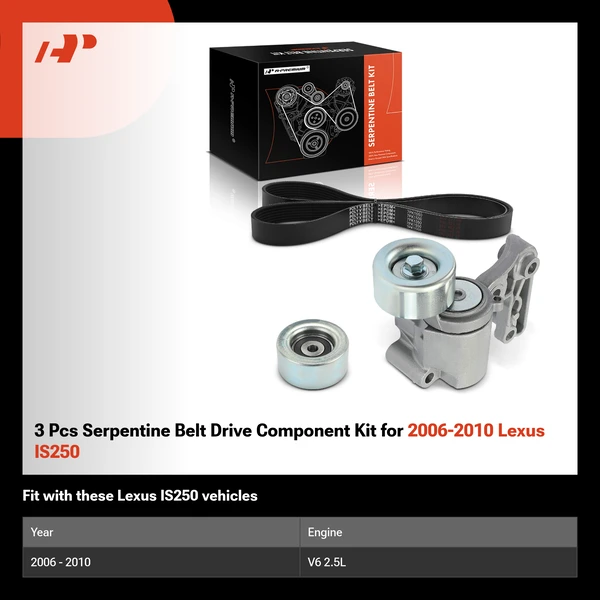 3 Pcs Serpentine Belt Drive Component Kit for 2006-2010 Lexus IS250