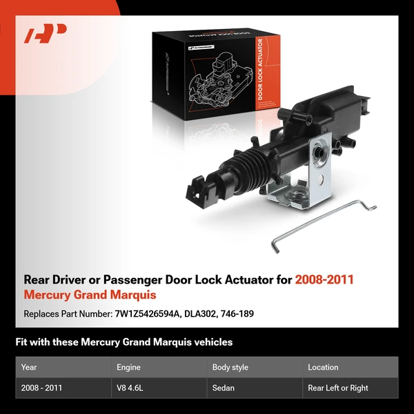 Rear Driver or Passenger Door Lock Actuator for 2008-2011 Mercury Grand Marquis