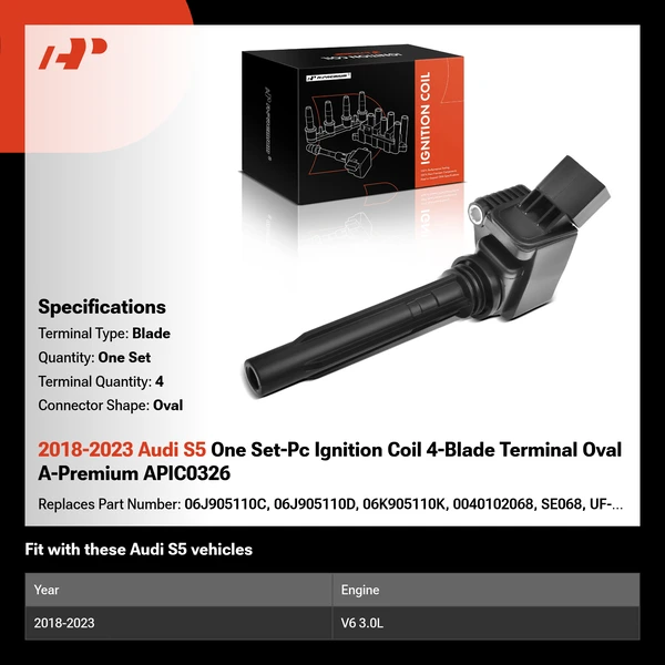 2018-2023 Audi S5 One Set-Pc Ignition Coil 4-Blade Terminal Oval A-Premium APIC0326