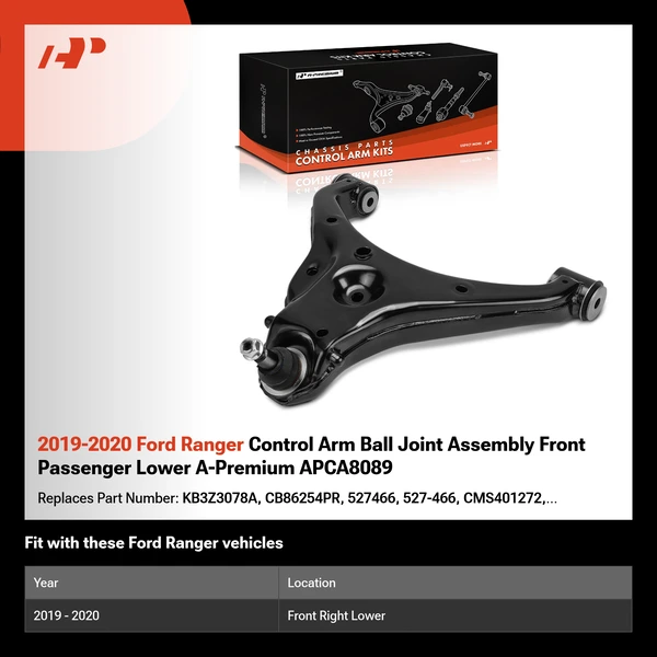 2019-2020 Ford Ranger Control Arm Ball Joint Assembly Front Passenger Lower A-Premium APCA8089