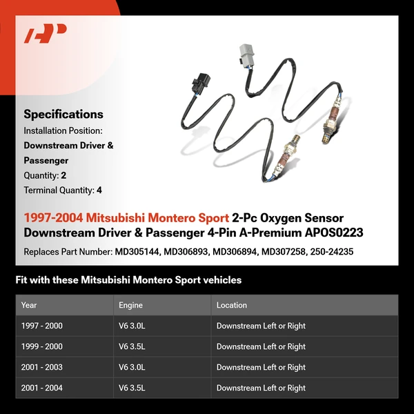 1997-2004 Mitsubishi Montero Sport 2-Pc Oxygen Sensor Downstream Driver & Passenger 4-Pin A-Premium APOS0223