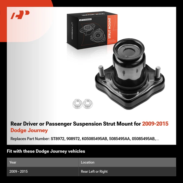 Rear Driver or Passenger Suspension Strut Mount for 2009-2015 Dodge Journey