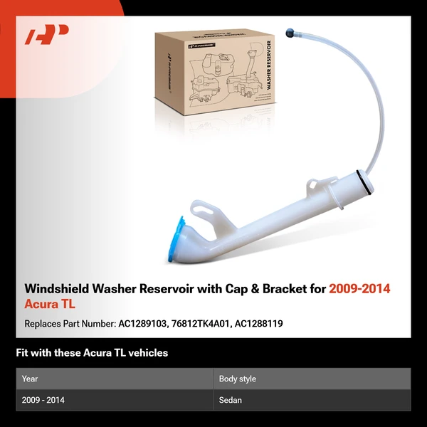 Windshield Washer Reservoir with Cap & Bracket for 2009-2014 Acura TL