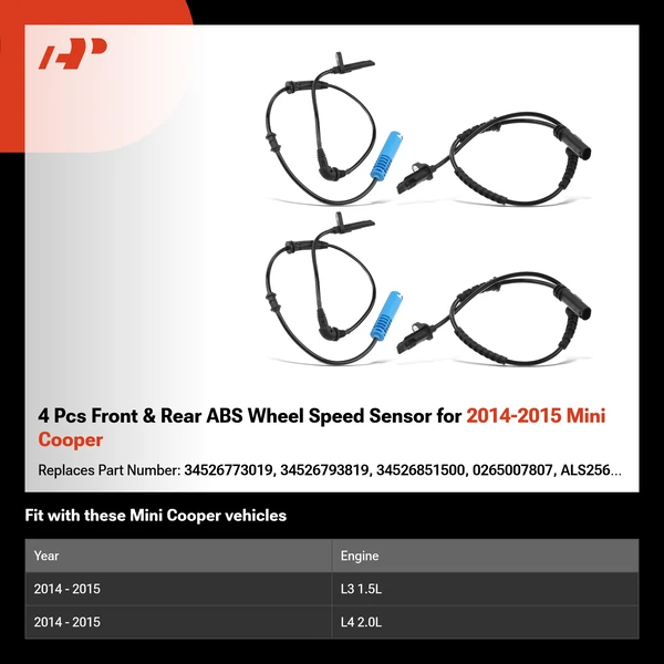 4 Pcs Front & Rear ABS Wheel Speed Sensor for 2014-2015 Mini Cooper