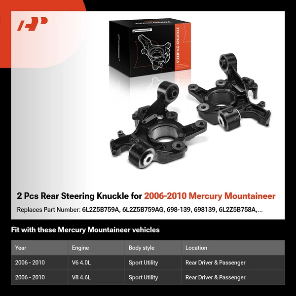 2 Pcs Rear Steering Knuckle for 2006-2010 Mercury Mountaineer