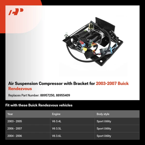 Air Suspension Compressor with Bracket for 2003-2007 Buick Rendezvous