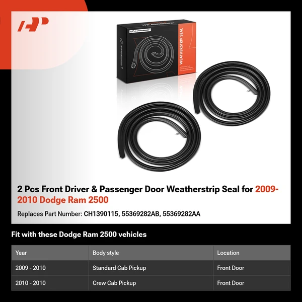 2 Pcs Front Driver & Passenger Door Weatherstrip Seal for 2009-2010 Dodge Ram 2500