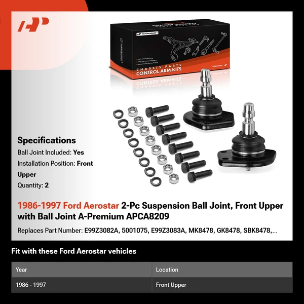 1986-1997 Ford Aerostar 2-Pc Suspension Ball Joint, Front Upper with Ball Joint A-Premium APCA8209