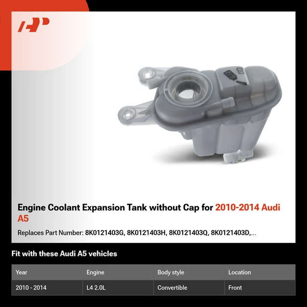 Engine Coolant Expansion Tank without Cap for 2010-2014 Audi A5
