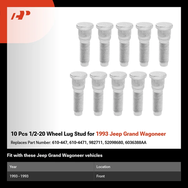 10 Pcs 1/2-20 Wheel Lug Stud for 1993 Jeep Grand Wagoneer