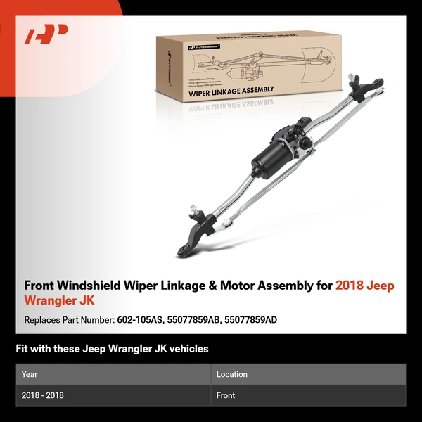 Front Windshield Wiper Linkage & Motor Assembly for 2018 Jeep Wrangler JK
