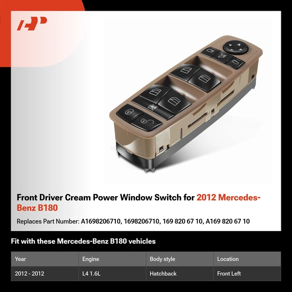 Front Driver Cream Power Window Switch for 2012 Mercedes-Benz B180