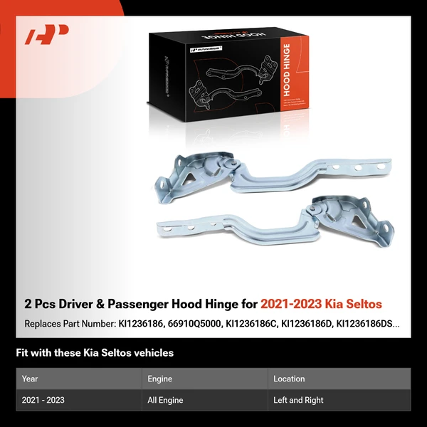 2 Pcs Driver & Passenger Hood Hinge for 2021-2023 Kia Seltos