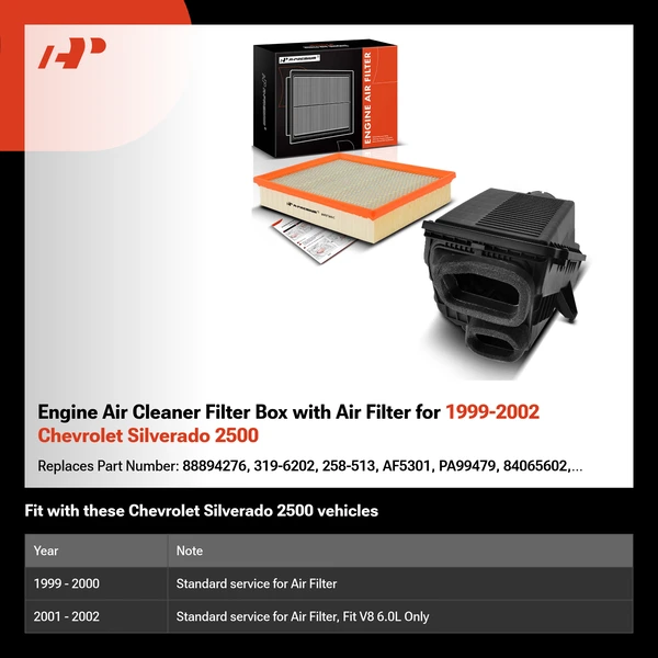 Engine Air Cleaner Filter Box with Air Filter for 1999-2002 Chevrolet Silverado 2500