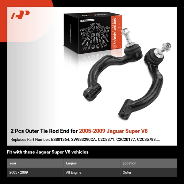 2 Pcs Outer Tie Rod End for 2005-2009 Jaguar Super V8